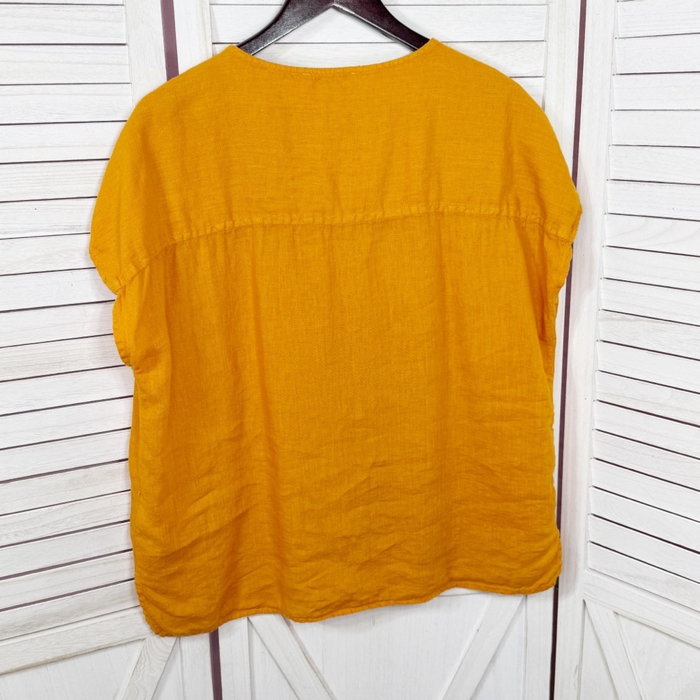 House of Harlow 1960 Embroidered Retro Linen Cap Sleeve Blouse Orange Large - Picture 7 of 10